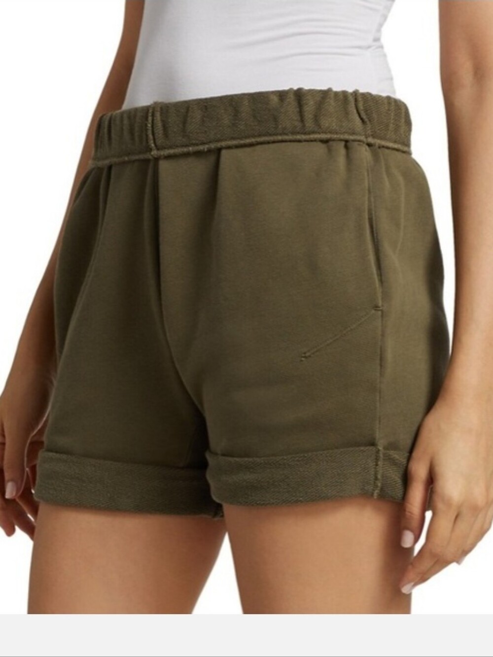 Frame Olive Green Casual Terry Sweat Shorts Rollover Waist Cuffed Hem Sz Medium